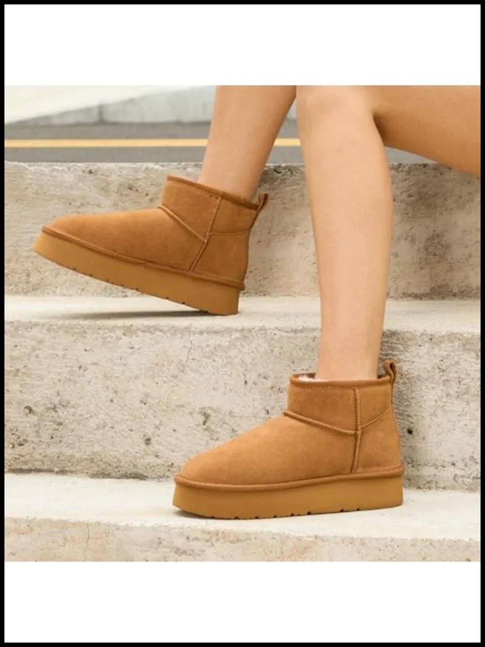 Genuine Suede Platform Ankle Snow Boots with Faux Fur Lining